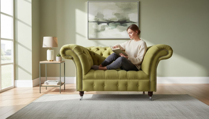 Chesterfield Fotel Włókienniczy Design Sofa Materiał Kanapa Sofy Podkładka Szara Nowość