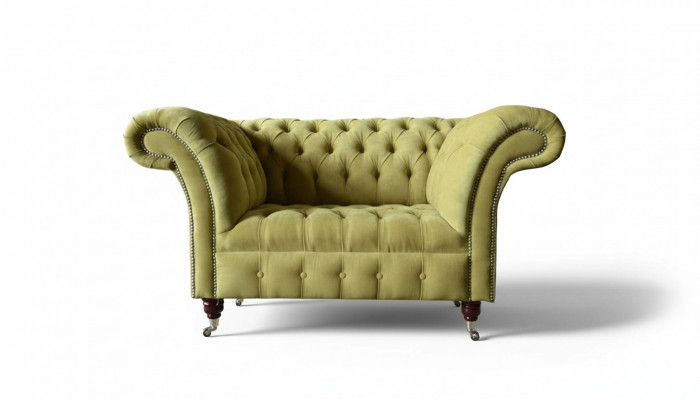 Chesterfield Fotel Włókienniczy Design Sofa Materiał Kanapa Sofy Podkładka Szara Nowość