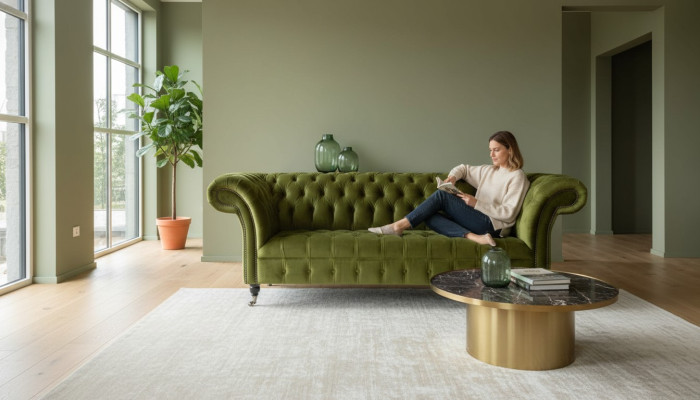 Design Chesterfield Sofa 3 miejsce do siedzenia Green Couch Podkładka Sofy Living Room