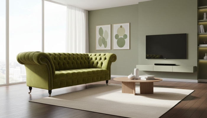 Design Chesterfield Sofa 3 miejsce do siedzenia Green Couch Podkładka Sofy Living Room