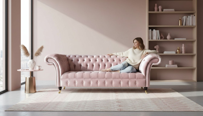 Chesterfield 3 miejsce do siedzenia Sofa Sofa materiałowa Różowa Podkładka Sofy Nowość