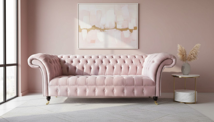 Chesterfield 3 miejsce do siedzenia Sofa Sofa materiałowa Różowa Podkładka Sofy Nowość