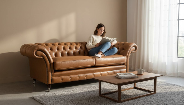 Sofa 3 miejsce do siedzenia Skóra Sofy Kanapa Podkładka Salon Chesterfield Trzyosobowa