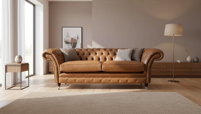Sofa 3 miejsce do siedzenia Skóra Sofy Kanapa Podkładka Salon Chesterfield Trzyosobowa