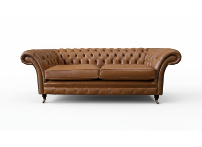 Sofa 3 miejsce do siedzenia Skóra Sofy Kanapa Podkładka Salon Chesterfield Trzyosobowa