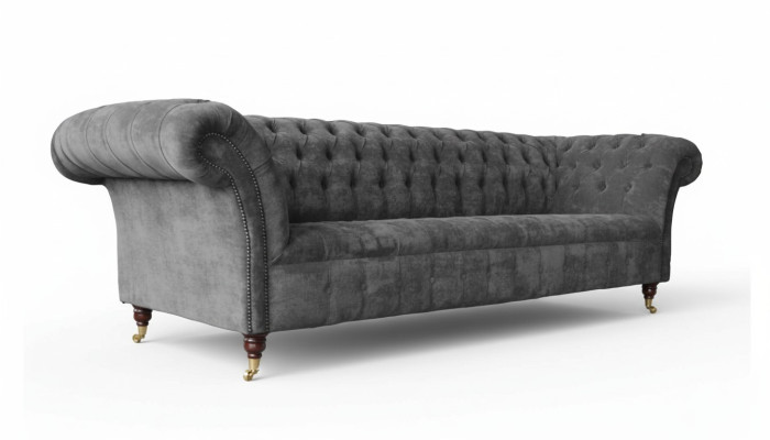 Chesterfield 3 miejsce siedzące Couch Podkładka Siedziba Włókienniczy Material Grey Couches Sofa