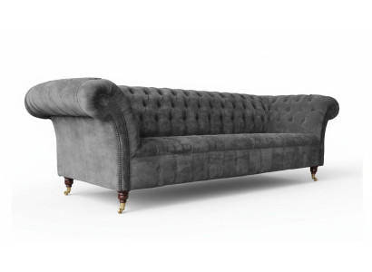 Chesterfield 3 miejsce siedzące Couch Podkładka Siedziba Włókienniczy Material Grey Couches Sofa