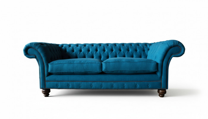 Chesterfield Sofa 3 miejsce do siedzenia Sofa Podkładka Sofy Materiał Salon Niebieski Włókienniczy