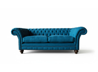 Chesterfield Sofa 3 miejsce do siedzenia Sofa Podkładka Sofy Materiał Salon Niebieski Włókienniczy