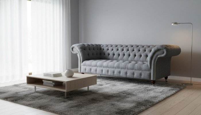 Szara Designerska Kanapa Sofa Trzyosobowa Luksusowe Kanapy Meble Sofy Włókiennicze
