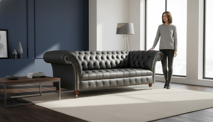 Chesterfield Design Luksusowa Podkładka Sofa Kanapa Siedziba Skóra Nowa Sofa Nowość