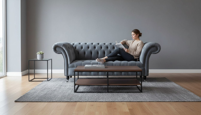 Sofa Chesterfield 3 miejsce do siedzenia Luksusowa kanapa Sofy do salonu Sofa z szarej tkaniny