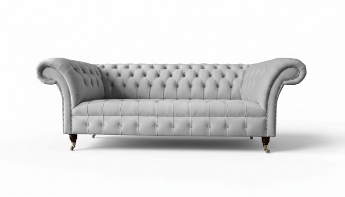 Chesterfield Włókienniczy Sofa Couch 3 miejsce do siedzenia Podkładka Siedziba Szare Sofy Big Nowe