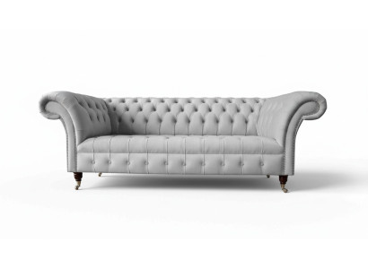 Chesterfield Włókienniczy Sofa Couch 3 miejsce do siedzenia Podkładka Siedziba Szare Sofy Big Nowe