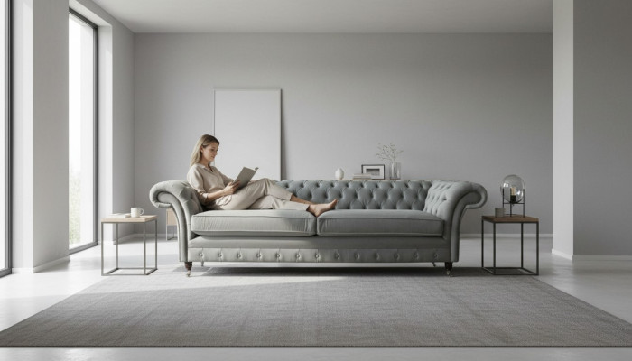 Sofa 4 miejsce do siedzenia Kanapa Chesterfield Podkładka Siedziba Włókienniczy Grey Living Room
