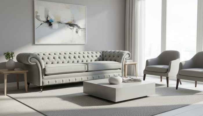 Sofa 4 miejsce do siedzenia Kanapa Chesterfield Podkładka Siedziba Włókienniczy Grey Living Room