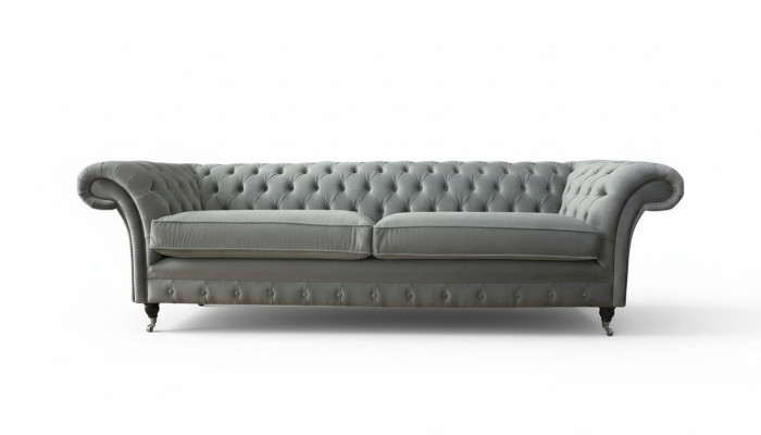 Sofa 4 miejsce do siedzenia Kanapa Chesterfield Podkładka Siedziba Włókienniczy Grey Living Room