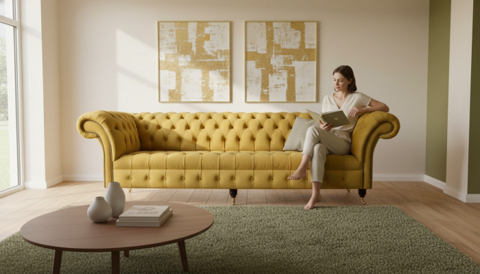 Chesterfield Włókienniczy Podkładka Luxury Sofa Design Couch Sofa 4 miejsce do siedzenia Nowość