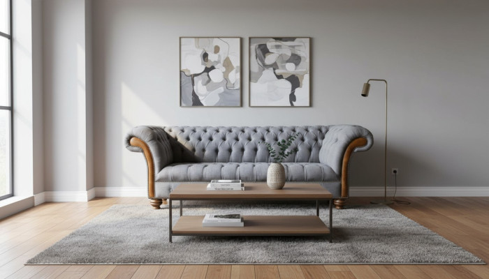 Sofa materiałowa Chesterfield Luksusowa sofa Podkładka Kanapa Siedziba Szara Włókienniczy