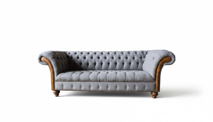 Sofa materiałowa Chesterfield Luksusowa sofa Podkładka Kanapa Siedziba Szara Włókienniczy
