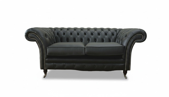 Sofa Luxury Włókienniczy Chesterfield Couch Sofy Podkładka 2 miejsce do siedzenia Czarny Skóra