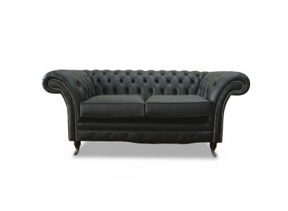 Sofa Luxury Włókienniczy Chesterfield Couch Sofy Podkładka 2 miejsce do siedzenia Czarny Skóra