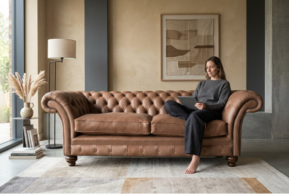 Chesterfield Sofa Design Luxury Skóra Podkładka Classic Sofa 3 miejsce do siedzenia
