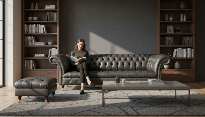 Luksusowa czteroosobowa sofa 4 miejsce do siedzenia w salonie Chesterfield English materiał design