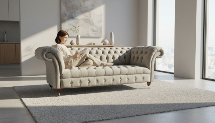 Sofa Chesterfield 3 Siedziba Podkładka Kanapy Sofy Kanapa Trzyosobowa Szara Nowa