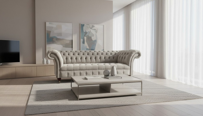 Sofa Chesterfield 3 Siedziba Podkładka Kanapy Sofy Kanapa Trzyosobowa Szara Nowa
