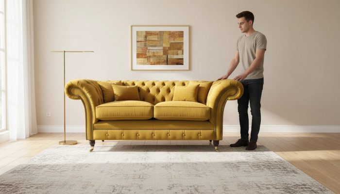 Sofa 2 miejsce do siedzenia Kanapa Podkładka Sofa Włókienniczy Materiał Chesterfield Kanapy Nowa