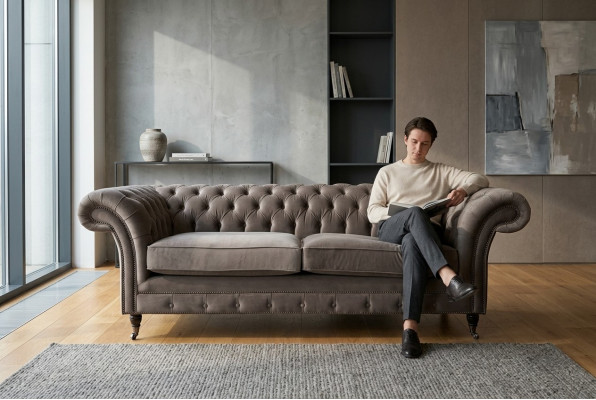 Kanapy Podkładka Sofy 3 Siedziba Sofa Tkaninowa Trzyosobowa Chesterfield Szara Nowość