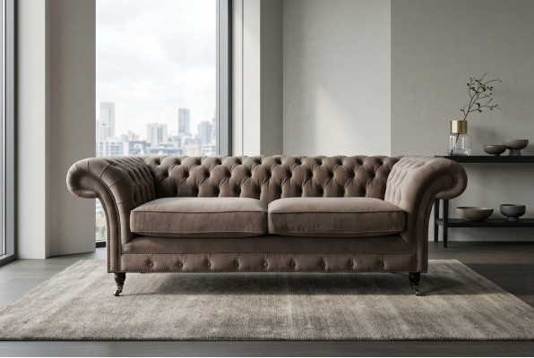 Kanapy Podkładka Sofy 3 Siedziba Sofa Tkaninowa Trzyosobowa Chesterfield Szara Nowość