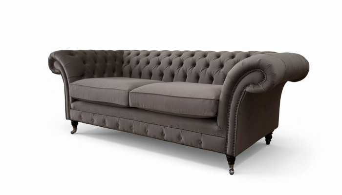 Kanapy Podkładka Sofy 3 Siedziba Sofa Tkaninowa Trzyosobowa Chesterfield Szara Nowość
