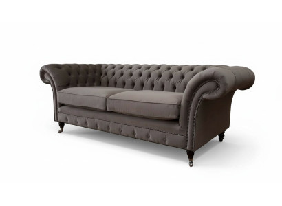 Kanapy Podkładka Sofy 3 Siedziba Sofa Tkaninowa Trzyosobowa Chesterfield Szara Nowość