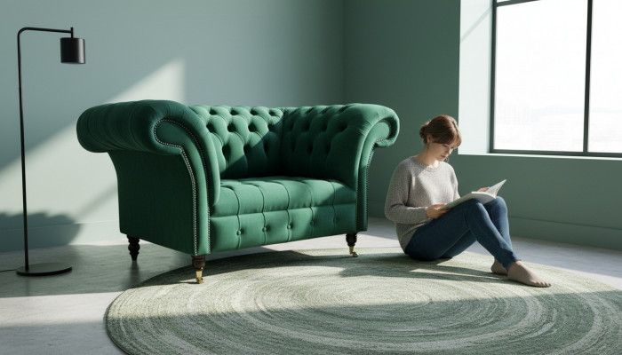 Szara Sofa Chesterfield Design Fotel EarsFotel Podkładka Luxury Włókienniczy