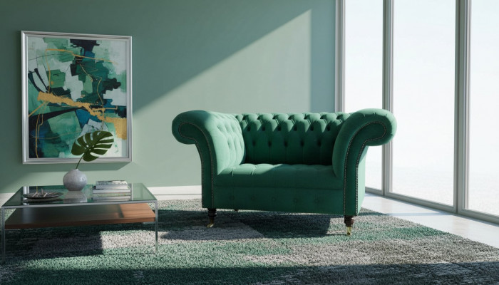 Szara Sofa Chesterfield Design Fotel EarsFotel Podkładka Luxury Włókienniczy