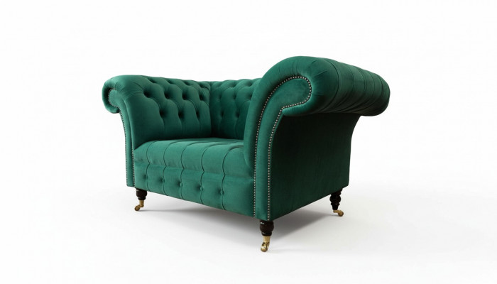 Szara Sofa Chesterfield Design Fotel EarsFotel Podkładka Luxury Włókienniczy