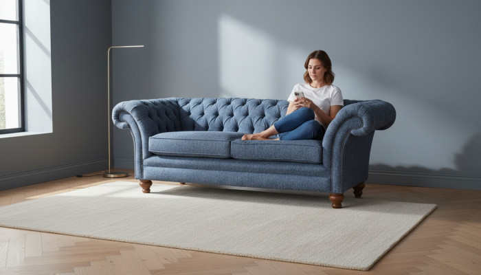 Angielska Sofa Chesterfield Kanapa Meble Biurowe Trzyosobowa Sofa Aksamit 230cm