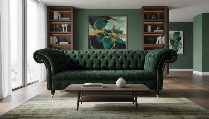 Luksusowa trzyosobowa zielona sofa 3 miejsce do siedzenia Siedziba Design Meble Couches