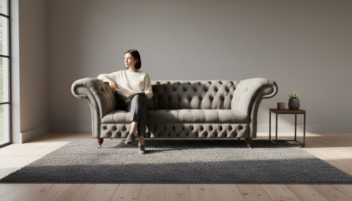 Angielska Sofa Chesterfield Kanapa Meble Biurowe Trzyosobowa Aksamit 230cm Taupe