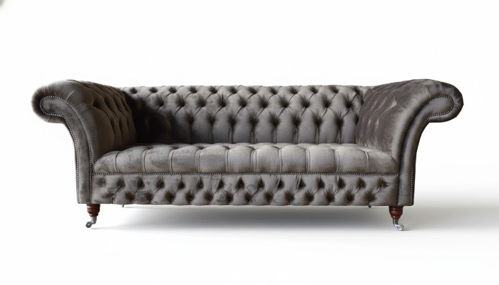 Angielska Sofa Chesterfield Kanapa Meble Biurowe Trzyosobowa Aksamit 230cm Taupe