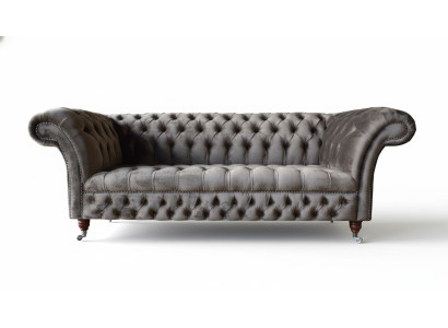 Angielska Sofa Chesterfield Kanapa Meble Biurowe Trzyosobowa Aksamit 230cm Taupe