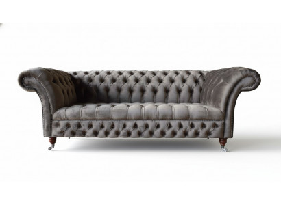 Angielska Sofa Chesterfield Kanapa Meble Biurowe Trzyosobowa Aksamit 230cm Taupe