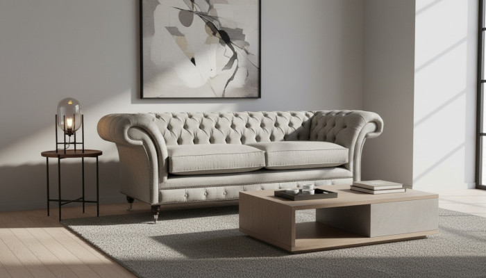 Angielska Sofa Chesterfield Kanapa Meble Biurowe Trzyosobowa Aksamit 230cm Brązowa