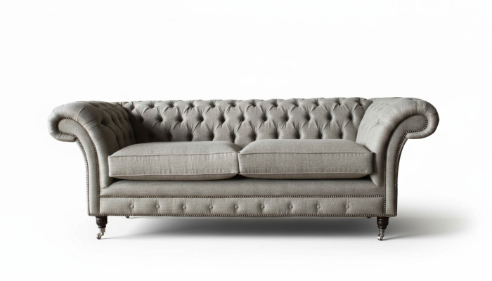 Angielska Sofa Chesterfield Kanapa Meble Biurowe Trzyosobowa Aksamit 230cm Brązowa