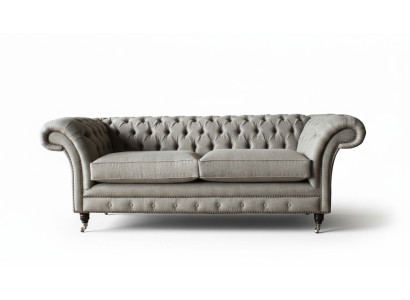 Angielska Sofa Chesterfield Kanapa Meble Biurowe Trzyosobowa Aksamit 230cm Brązowa