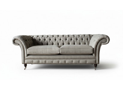 Angielska Sofa Chesterfield Kanapa Meble Biurowe Trzyosobowa Aksamit 230cm Brązowa