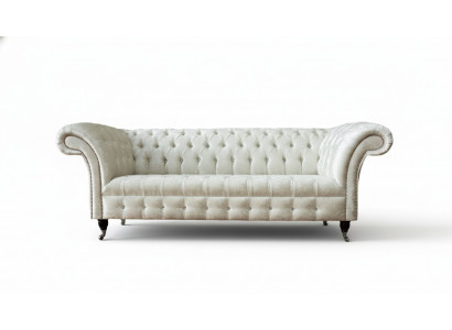 Trzyosobowa Biała Materiałowa Sofa do Salonu Sofa Chesterfield
