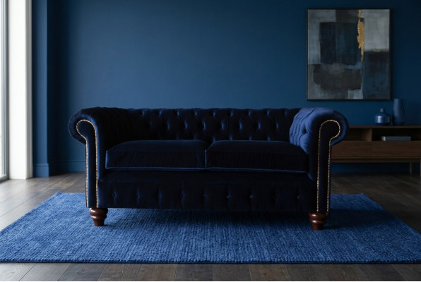 Sofa kanapa niebieska Chesterfield w stylu angielskim klasycznym 3 Siedziba Podkładka 230cm